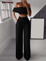 FZ Women's Slash Neck Slim Sexy High Waisted Wide Leg Pants Suit - FZwear