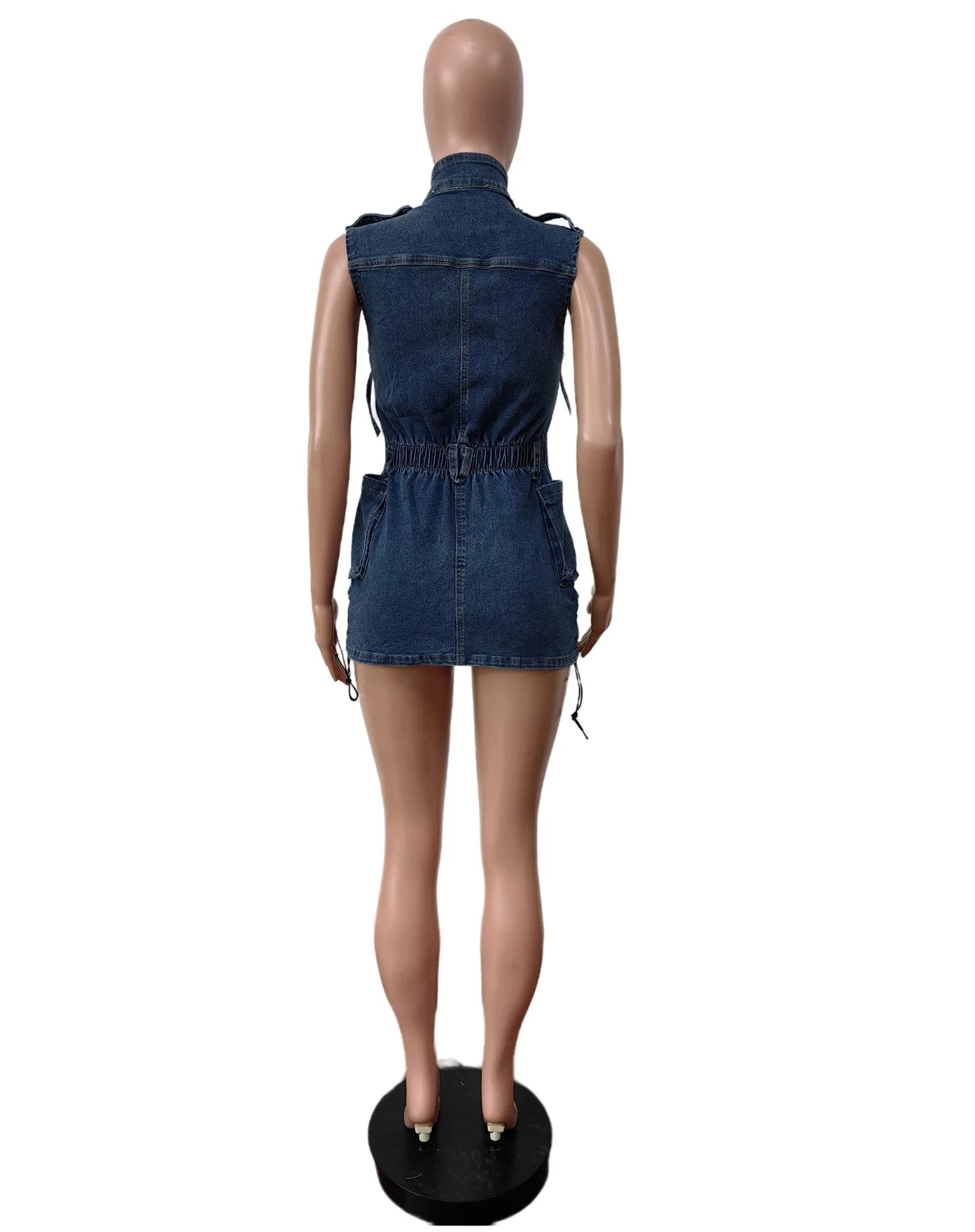 FZ Women's  Blue Elastic Waist Sleeveless Mini Denim Dress - FZwear