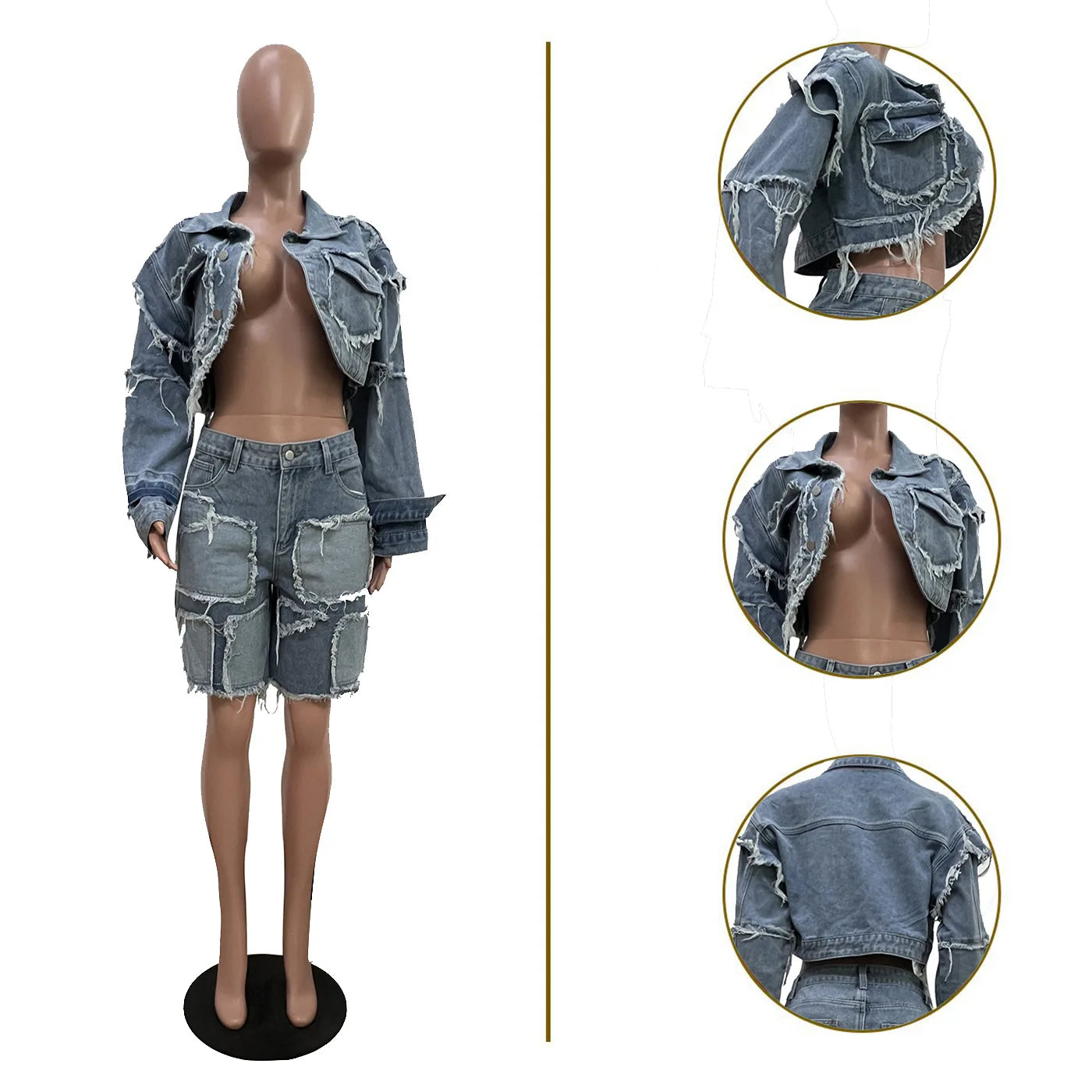 FZ Women's Y2K Streetwear Two Piece Denim Shorts Suit