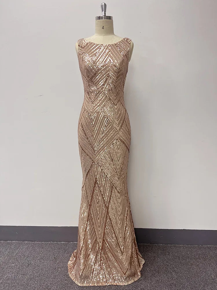 FZ Women's Sequin Mermaid V-neck Cocktail Maxi Evening Dress