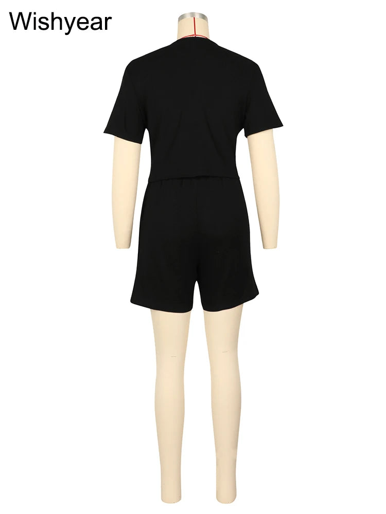 FZ Women's Casual Two Piece Short Sleeve Rib Hot Shorts Suit