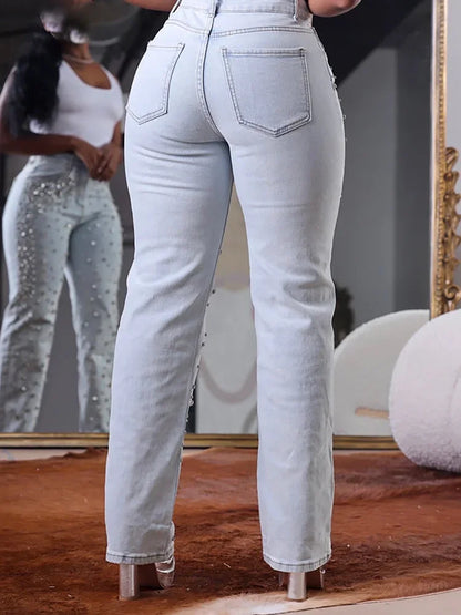 FZ Women's Plus Size High Waist Slim Beading Denim Pants - FZwear