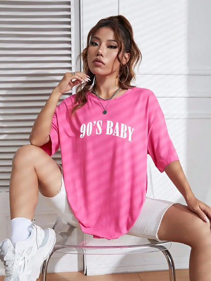 FZ Women's 90's Baby Creativity Letter Cotton Oversized Tee