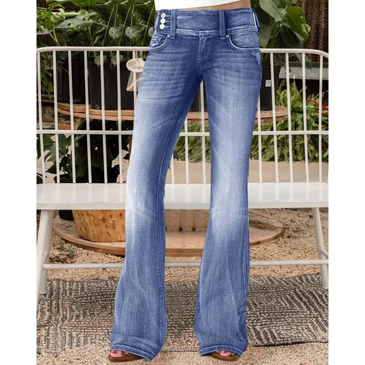 FZ Women's Vintage Middle Waist Slight Flare  High Waist Denim Pants - FZwear