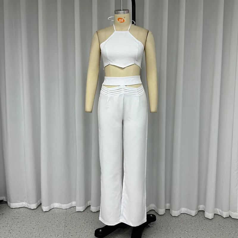 FZ Women's Lace Up Sleeveless Backless Hollow Out Two Piece Pants Suit DSers