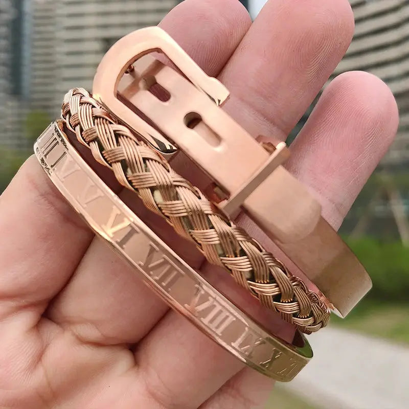 FZ 3pcs/Set Stainless Steel Braiding Cuff Bracelet