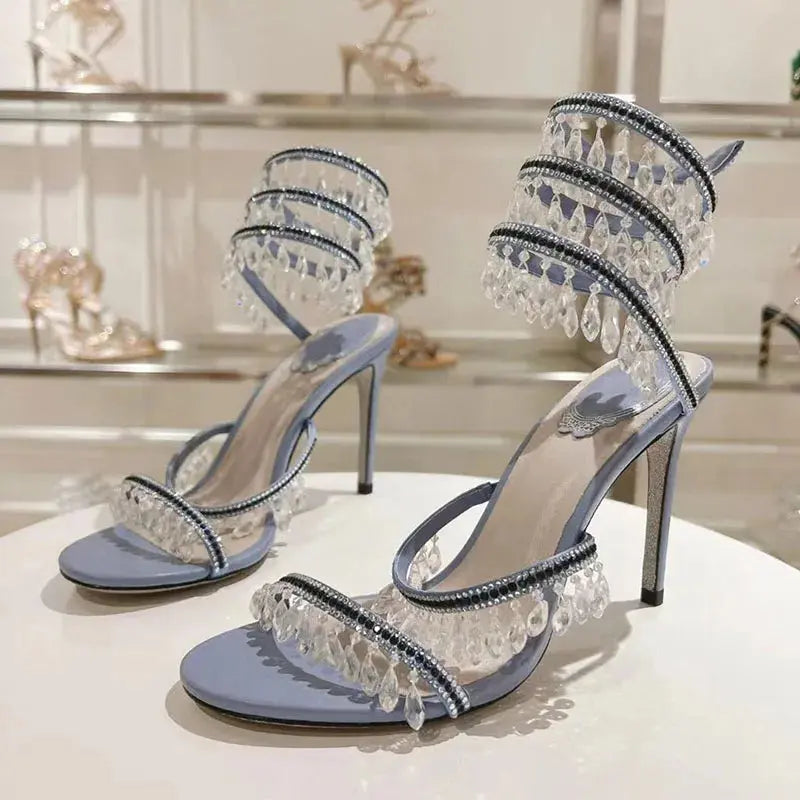 Sexy High Heels Sandals Woman Crystal Pendant Snake Twine Around Twine Ankle Strap Party Shoes Summer Gladiator Sandals Women FZwear