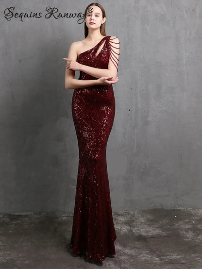 FZ Women's Sexy Backless Maxi Sequin Luxury Evening Dress