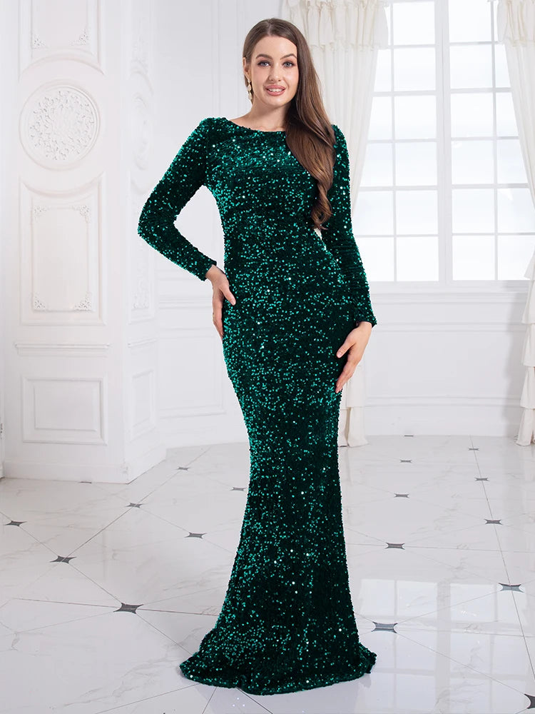 FZ Women's Stretch Sequin Floor Length Mermaid Evening Dress - FZwear