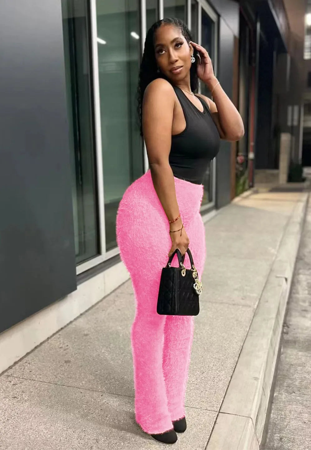 FZ Women's Fur Woolen Skinny High Waisted Solid Color Slim Pants - FZwear