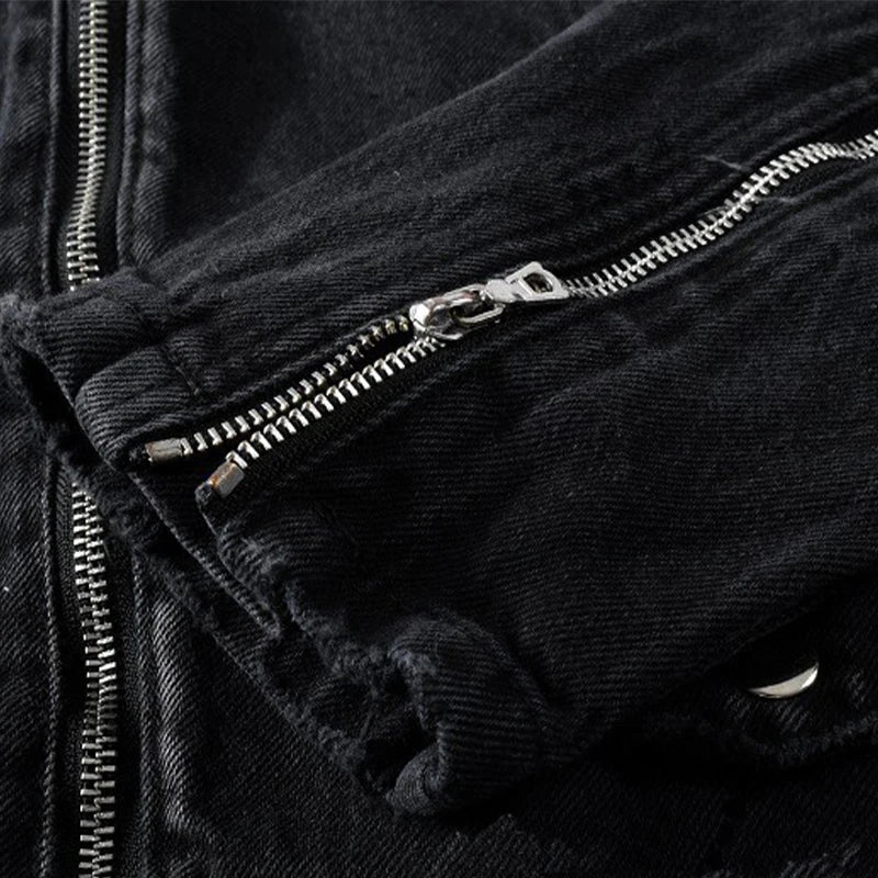 FZ Men's Retro Short Motorcycle Style Denim Jacket