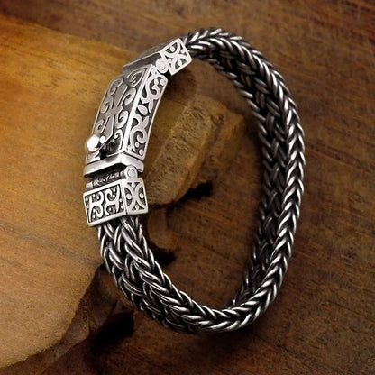FZ Silver Color Charm Eternal Vine Wide Woven-Chain Bracelet