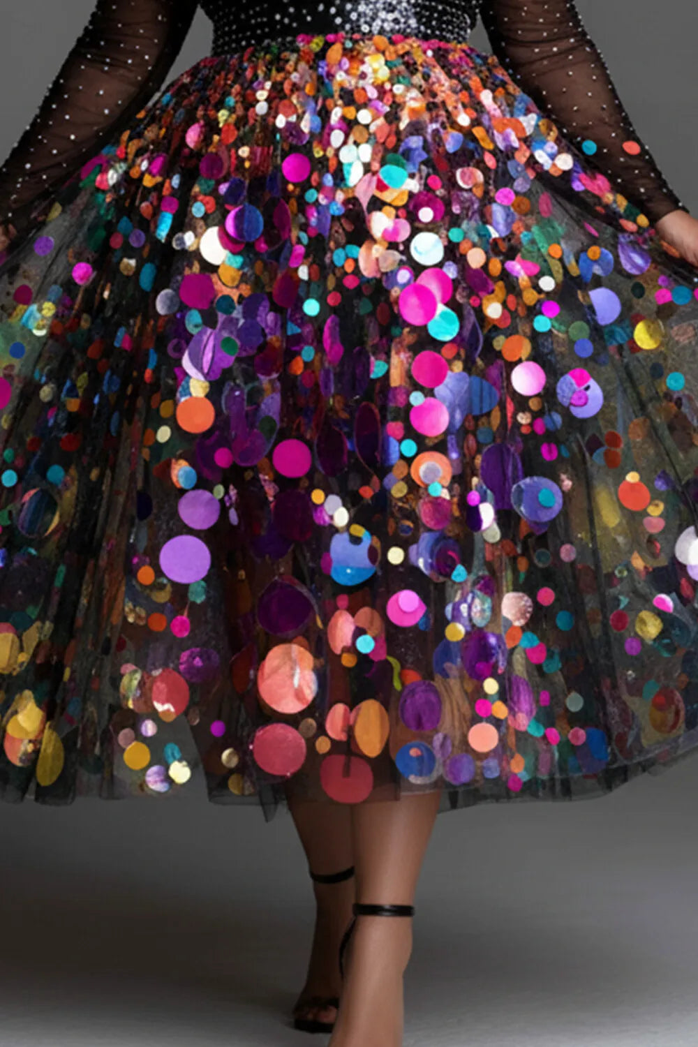 FZ Women's Plus Size Tulle Multicolor Mock Neck Midi Dress