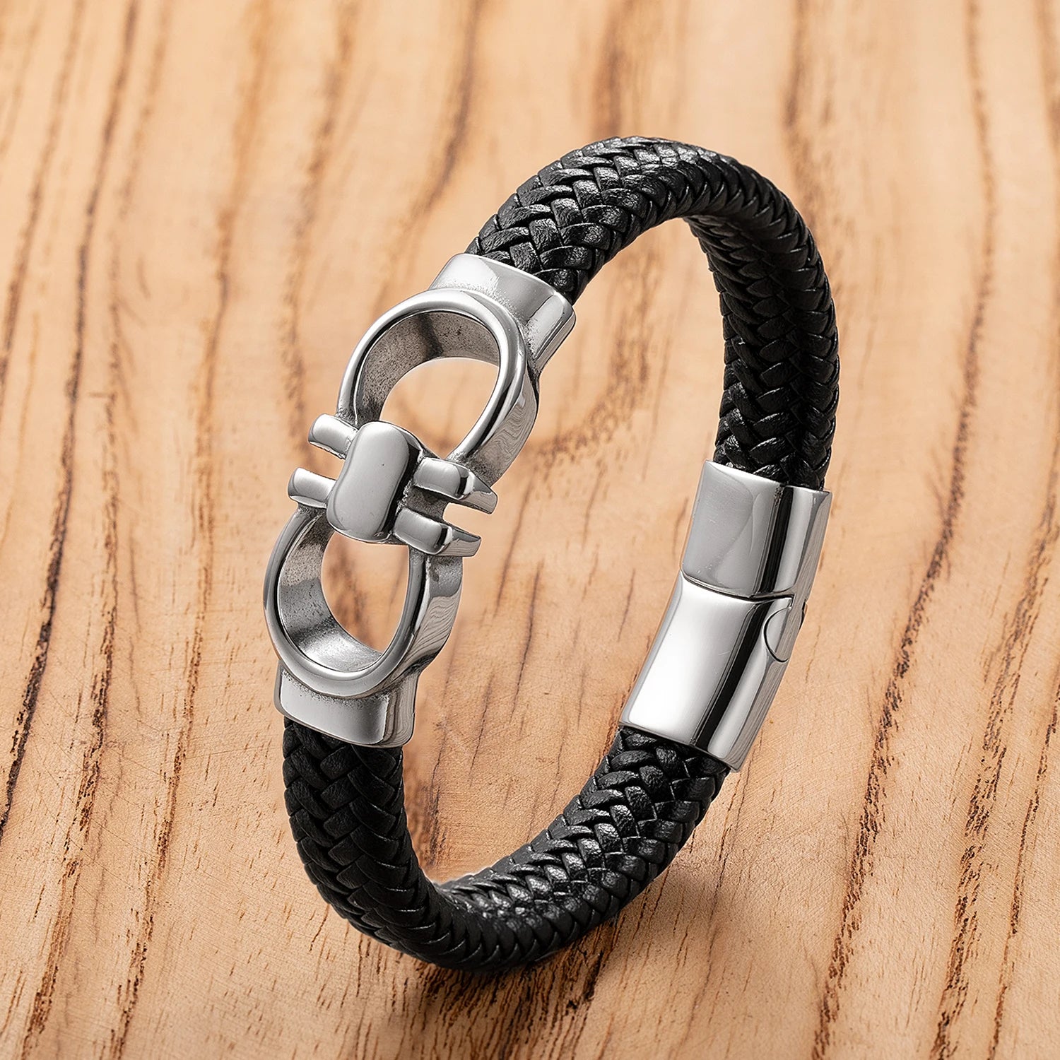 FZ Hip-Hop Stainless Steel Vintage Leather Rope Braided Bracelet