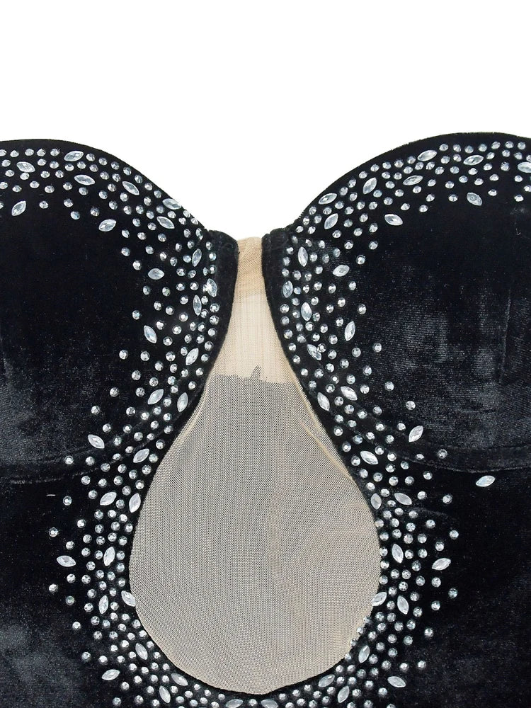 FZ Women's Sparkle Heartbeat Velvet Maxi Rhinestones Evening Dress - FZwear