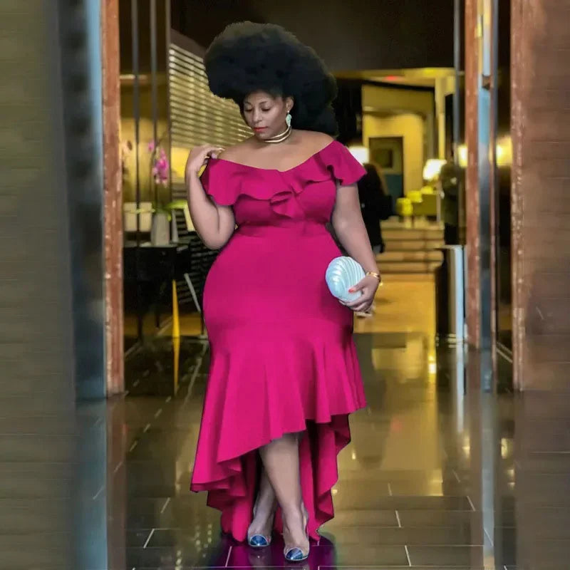 FZ Women's Plus Size Strapless Ruffles Maxi Evening Dress