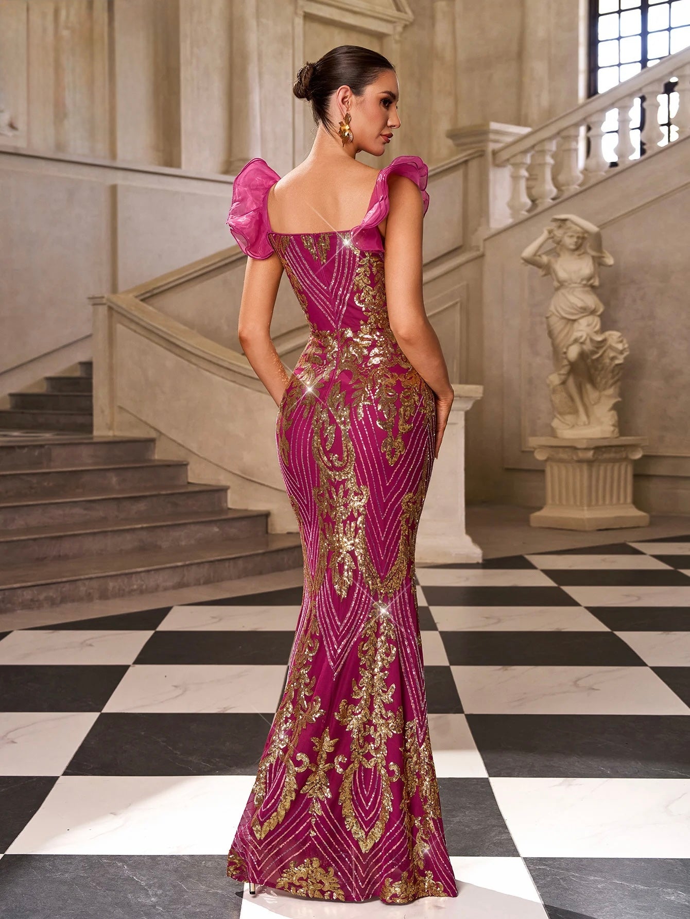 FZ Women's Sequin Mermaid Maxi Evening Dress