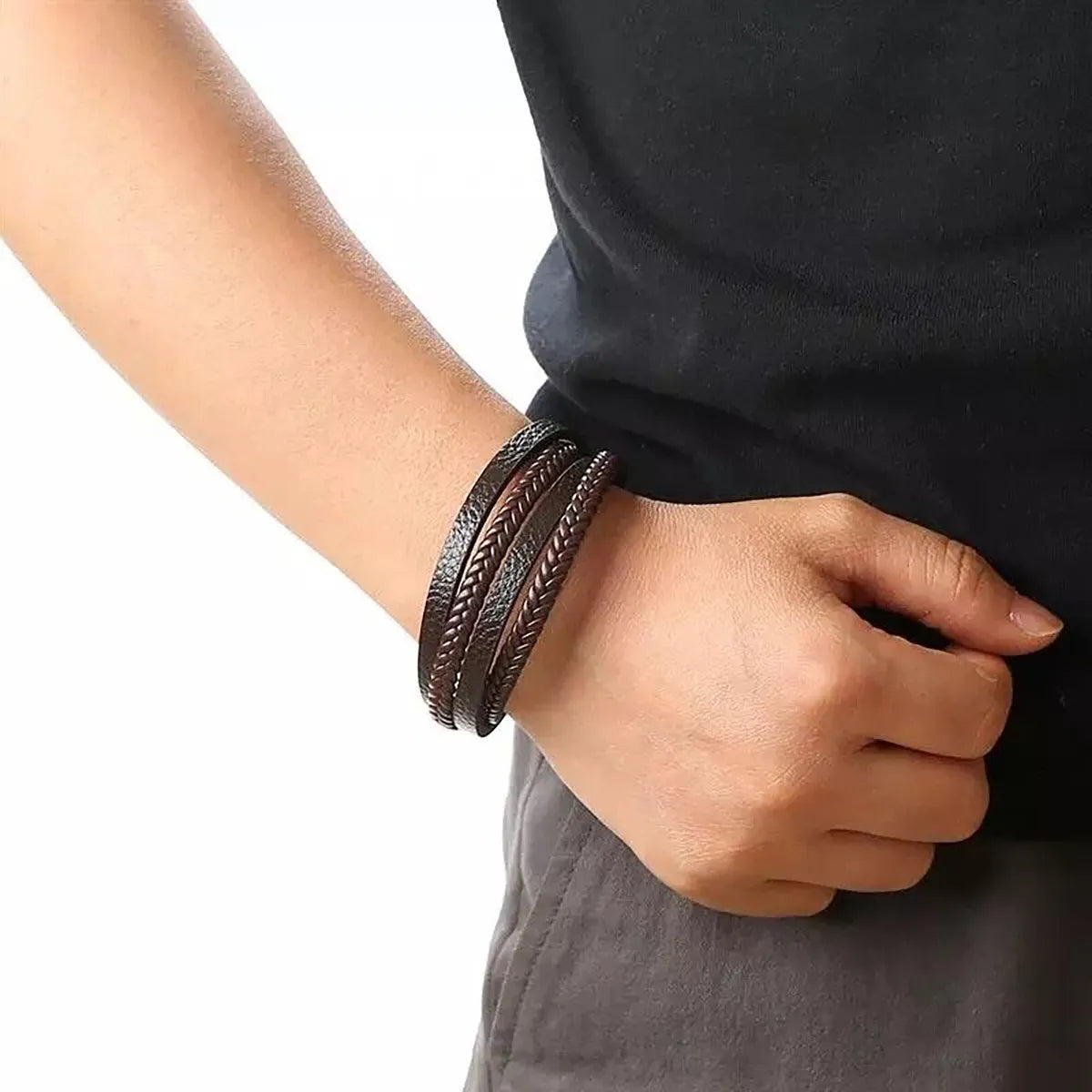 FZ Men's 1pc Four -layer PU Leather Bracelet - FZwear