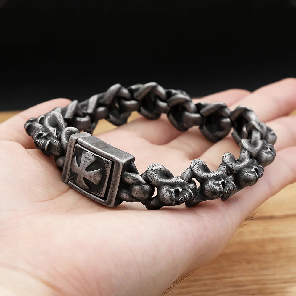 FZ Gothic Vintage Cross Skull Stainless Steel Bracelet