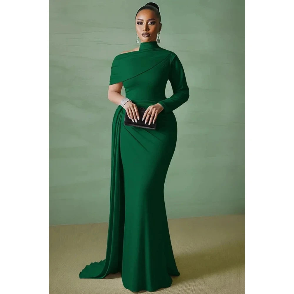 FZ Women's One Shoulder Customized Halter Cap Sleeve Mermaid Evening Dress
