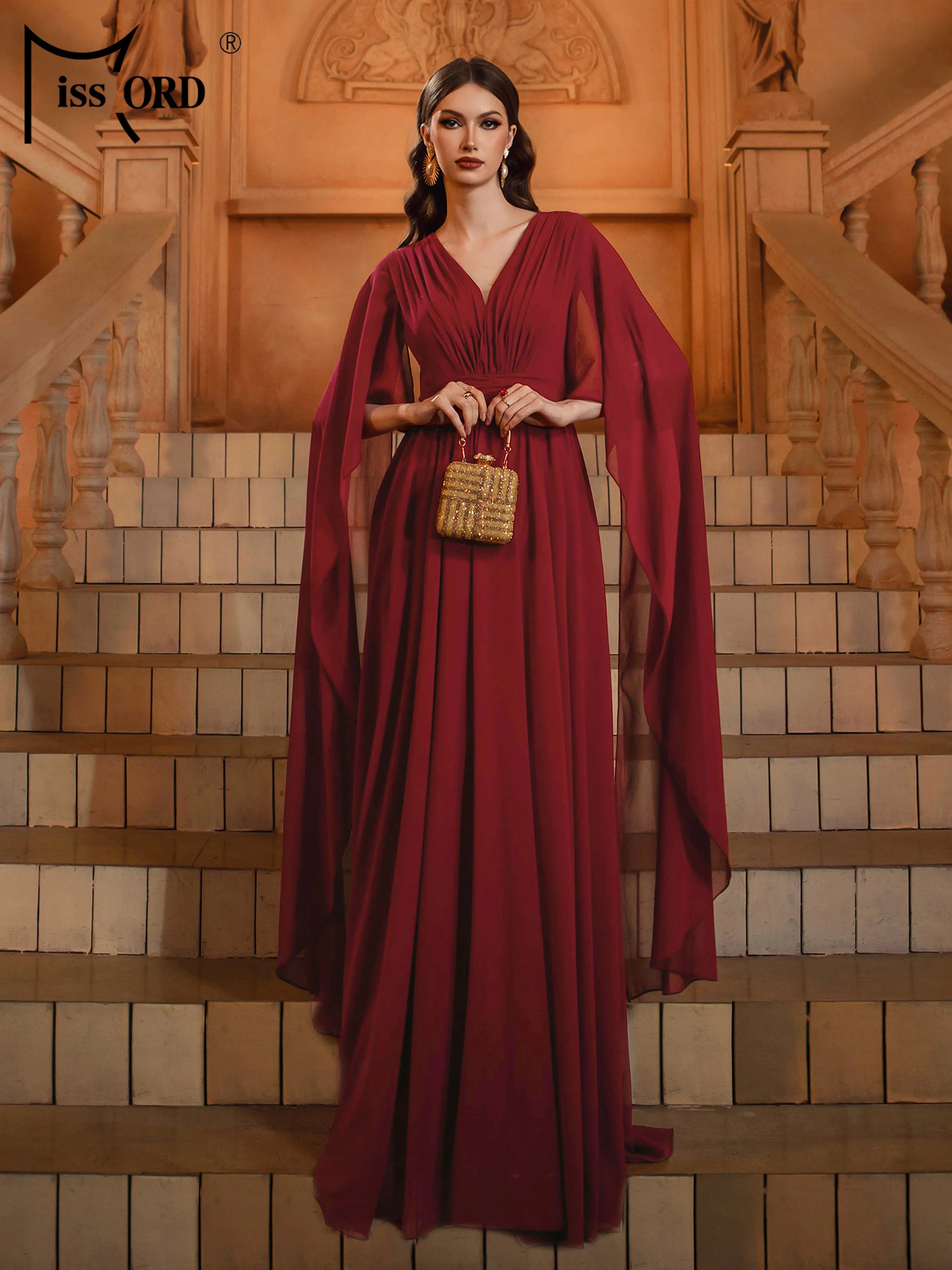 FZ Women's V Neck A Line Evening Chic Maxi Evening Dress