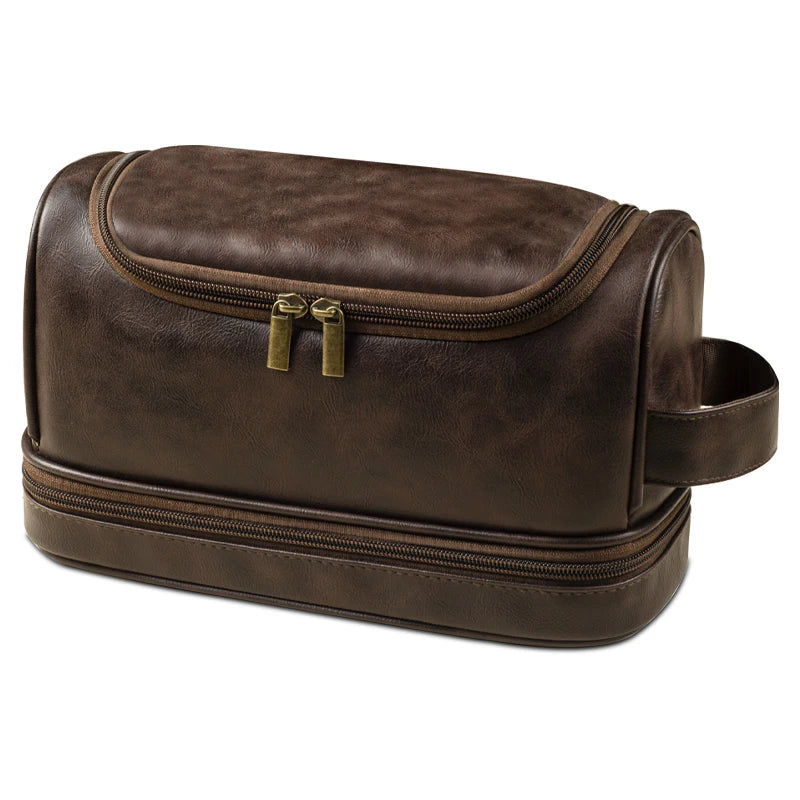 FZ Men's Leather Travel Organizer Water-resistant Toiletry Bag