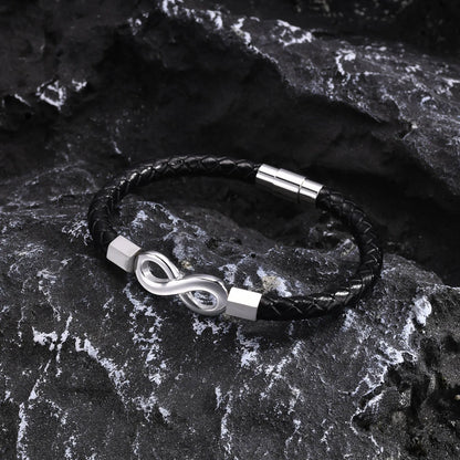 FZ Infinity Charm Black Braided PU Leather Bracelet - FZwear
