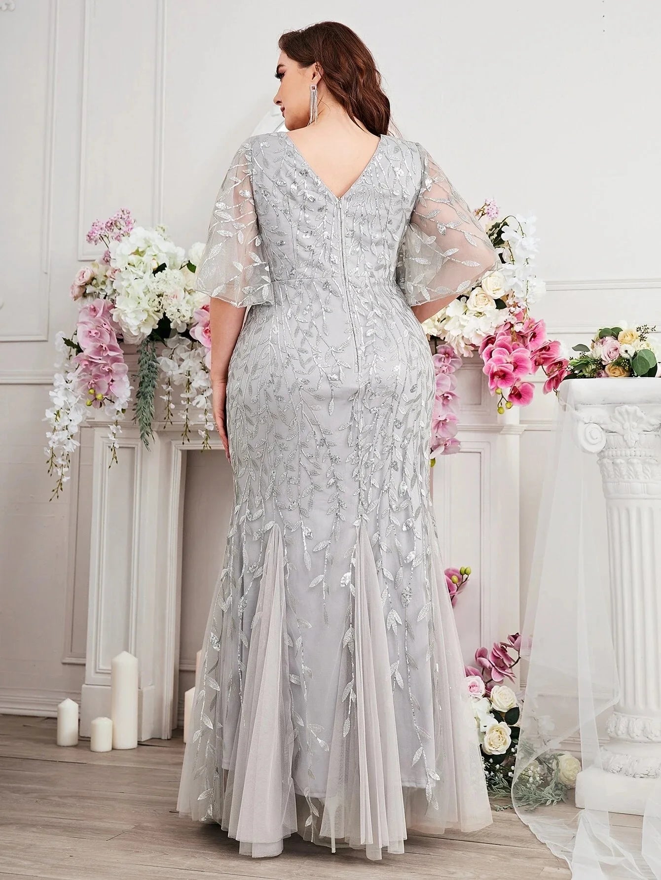 FZ Women's Plus Size Leaf Print Mesh Mermaid Evening Dress - FZwear