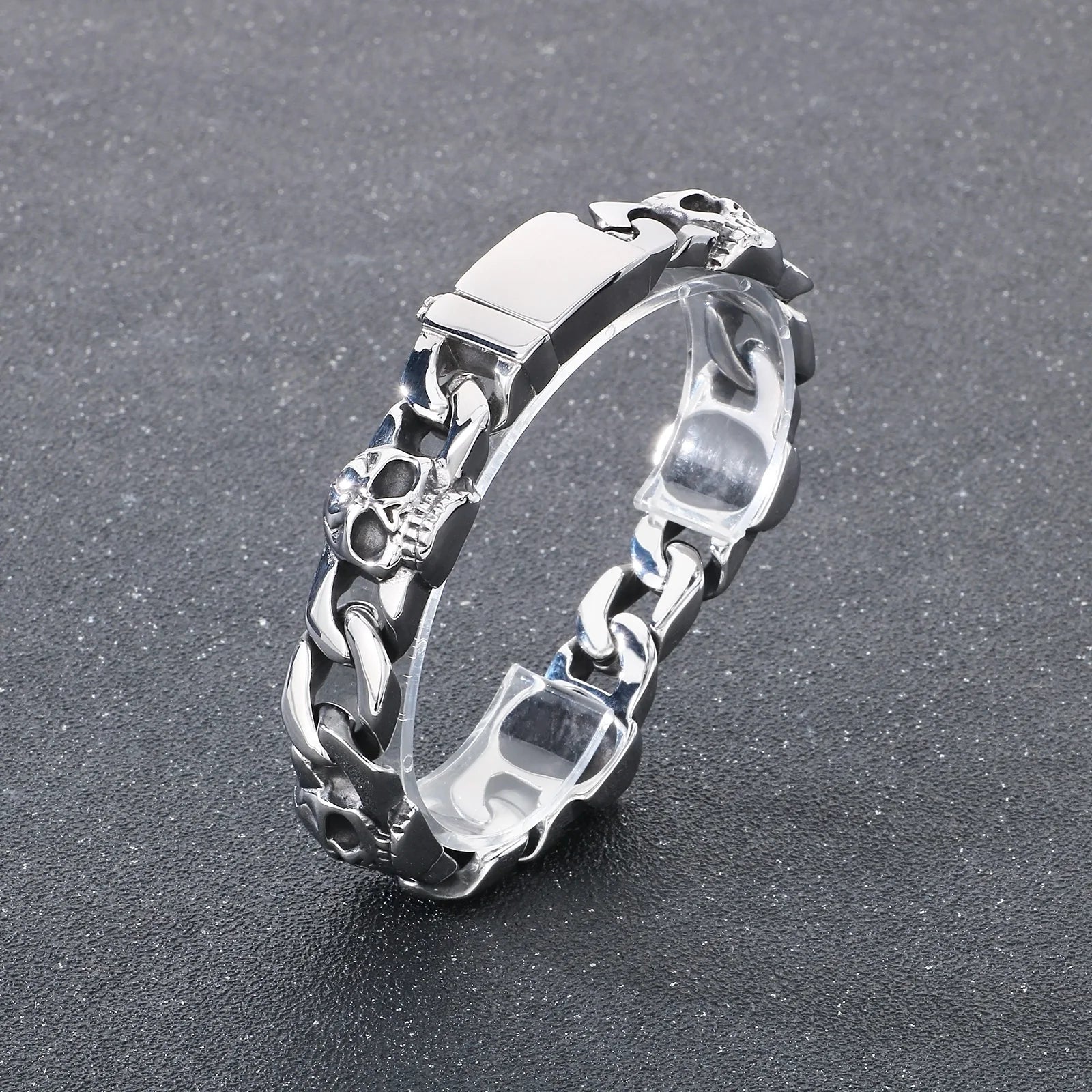 FZ Single Row Cracked Skull Head Stainless Steel Bracelet