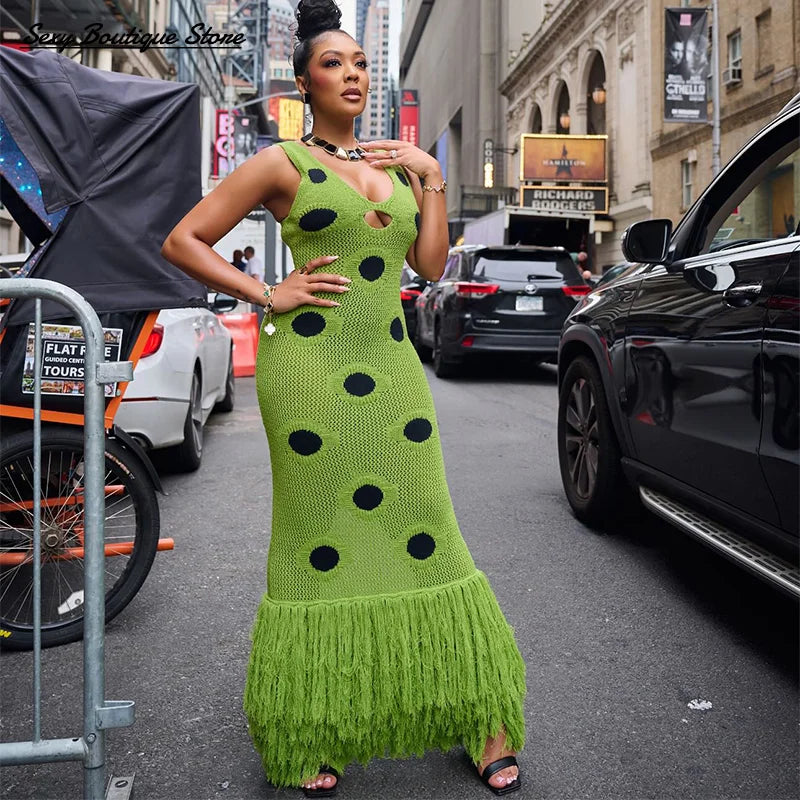 FZ Women's Sexy Knitted  Hollow Out Maxi Dress