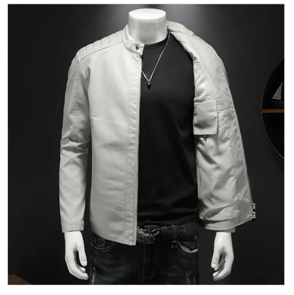 FZ Men's Standing Collar Faux Leather Slim Fit Jacket