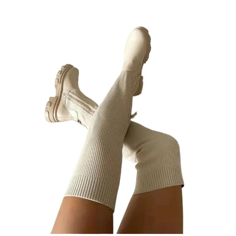 FZ Women's Breathable Knitting Sock Thigh High Boots