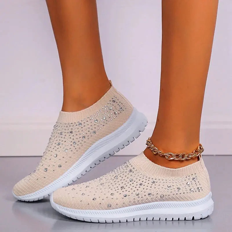 Shining Crystal Flats Shoes for Women Plus Size Breathable Mesh White Sneakers Woman 2023 Autumn Soft Sole ladies Sports Shoes FZwear