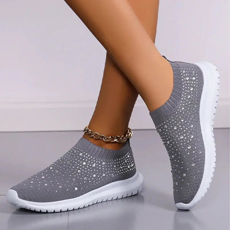 Shining Crystal Flats Shoes for Women Plus Size Breathable Mesh White Sneakers Woman 2023 Autumn Soft Sole ladies Sports Shoes FZwear