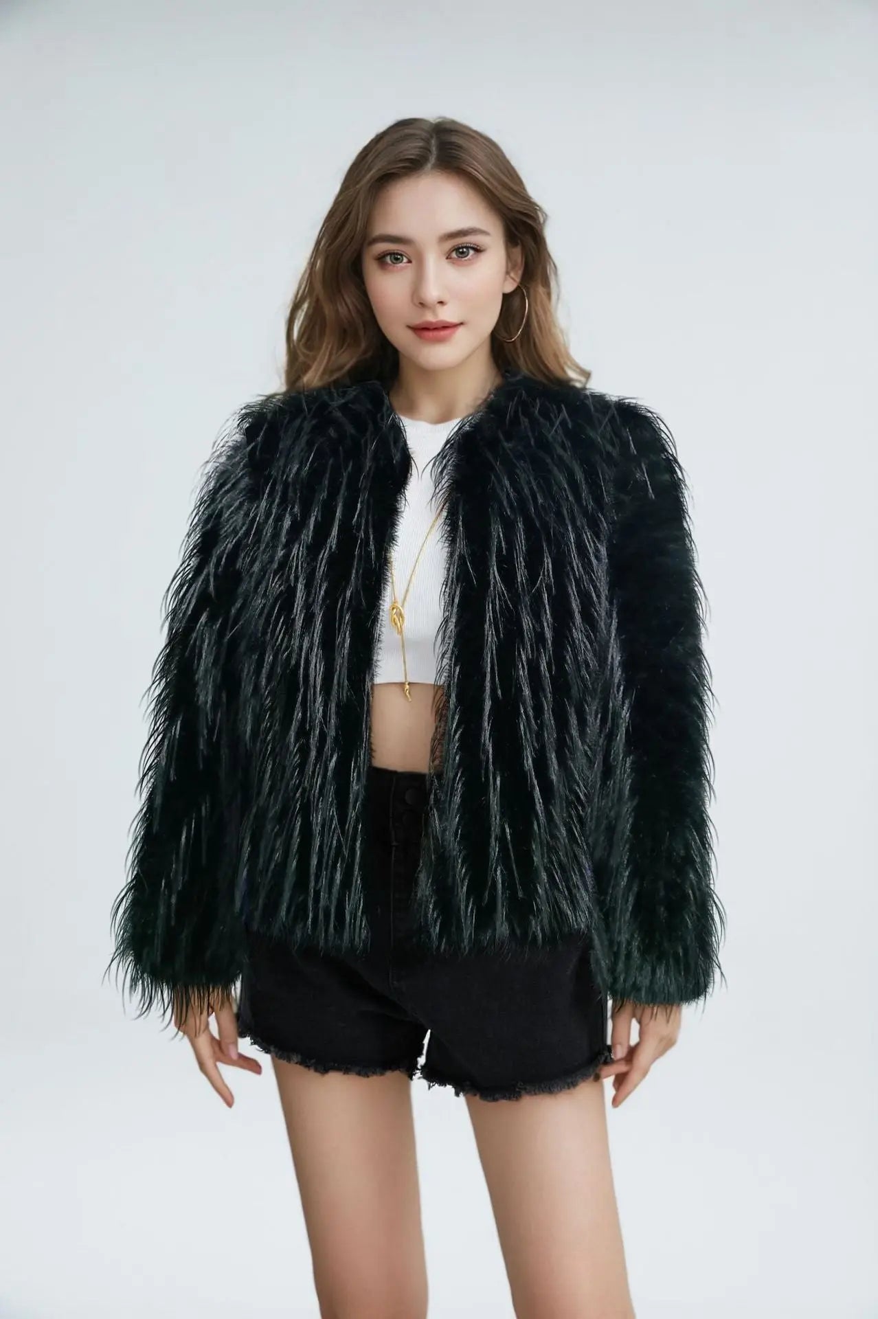 Solid Color Round Neck Tassel Wool Faux Fur Short Coat Women Urban Women Clothing Coat BEGINNING