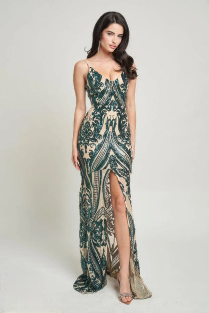 Spaghetti Strap Art Deco Sequins Maxi Dress CCWHOLESALECLOTHING