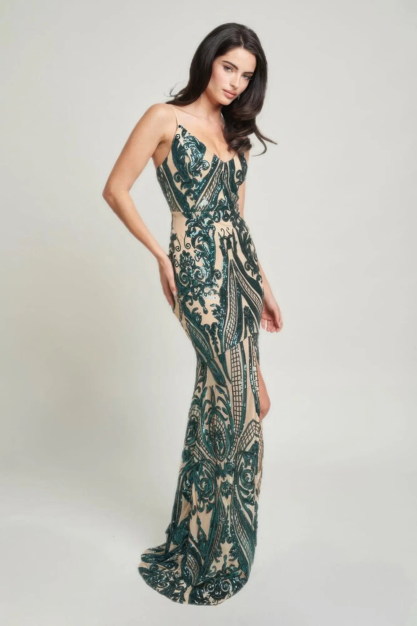 Spaghetti Strap Art Deco Sequins Maxi Dress CCWHOLESALECLOTHING