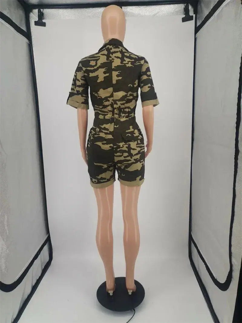 Streetwear Camouflage Print Rompers Playsuits Women Summer Y2K Clothes Short Sleeve Bodycon Jumpsuit One Pieces Overalls Outfits FZwear