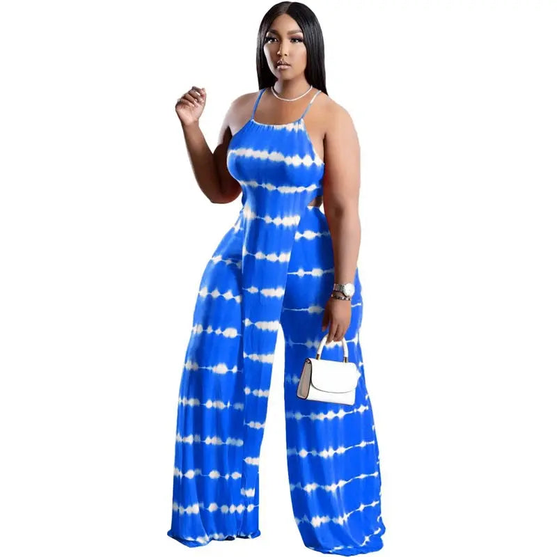 FZ Women's Tie Dye Print Asymmetrical Wide Leg Pants Suit