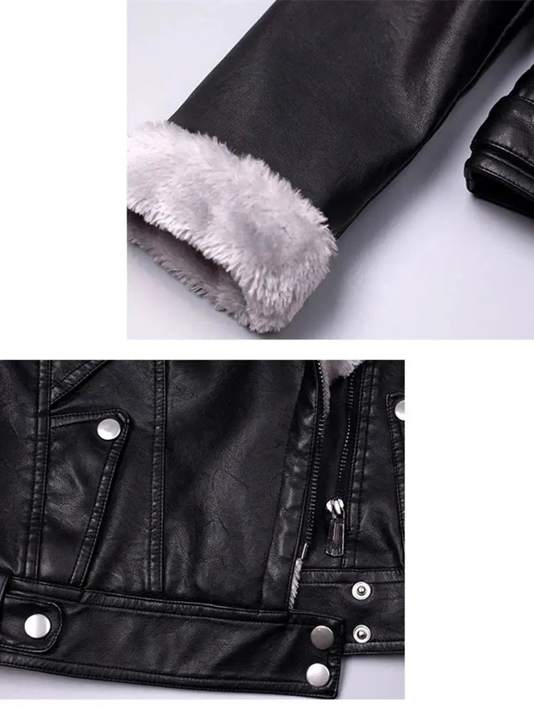 Sungtin New Design Womens Leather Jacket Faux Fur Moto Coat Fashion Streetwear Autumn Winter Basic Jacket Female Outerwear FZwear