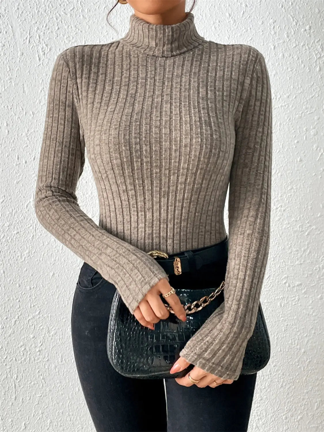 Turtleneck Long Sleeve T-Shirt Trendsi