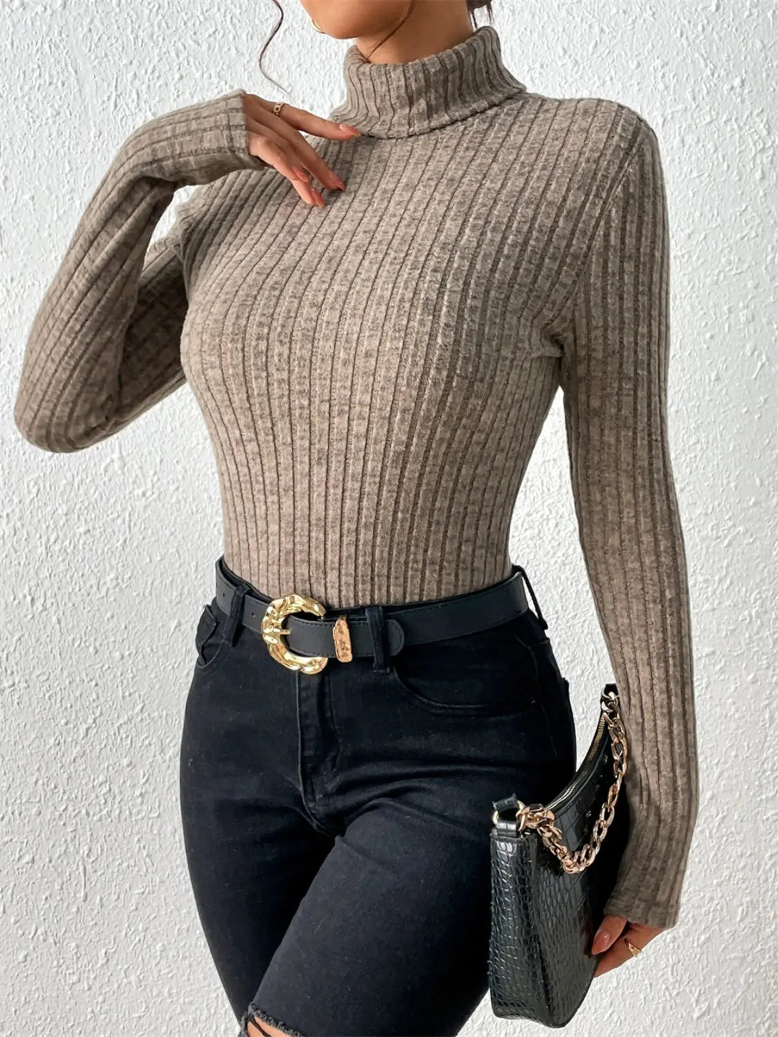 Turtleneck Long Sleeve T-Shirt Trendsi