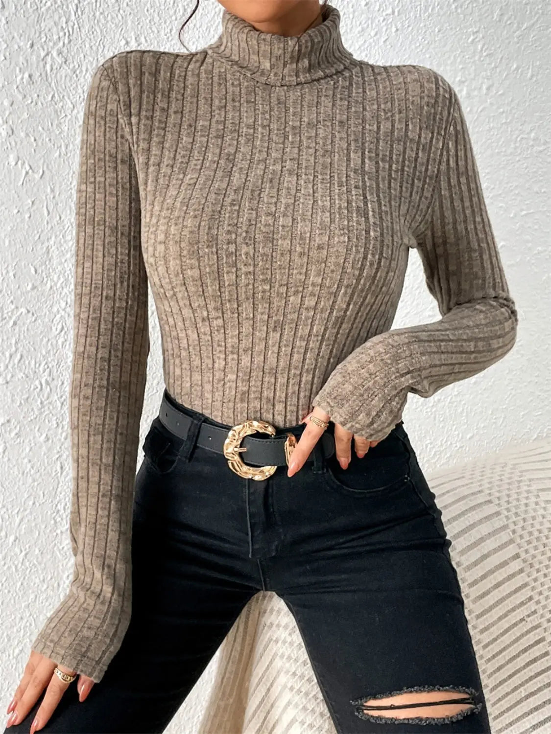 Turtleneck Long Sleeve T-Shirt Trendsi