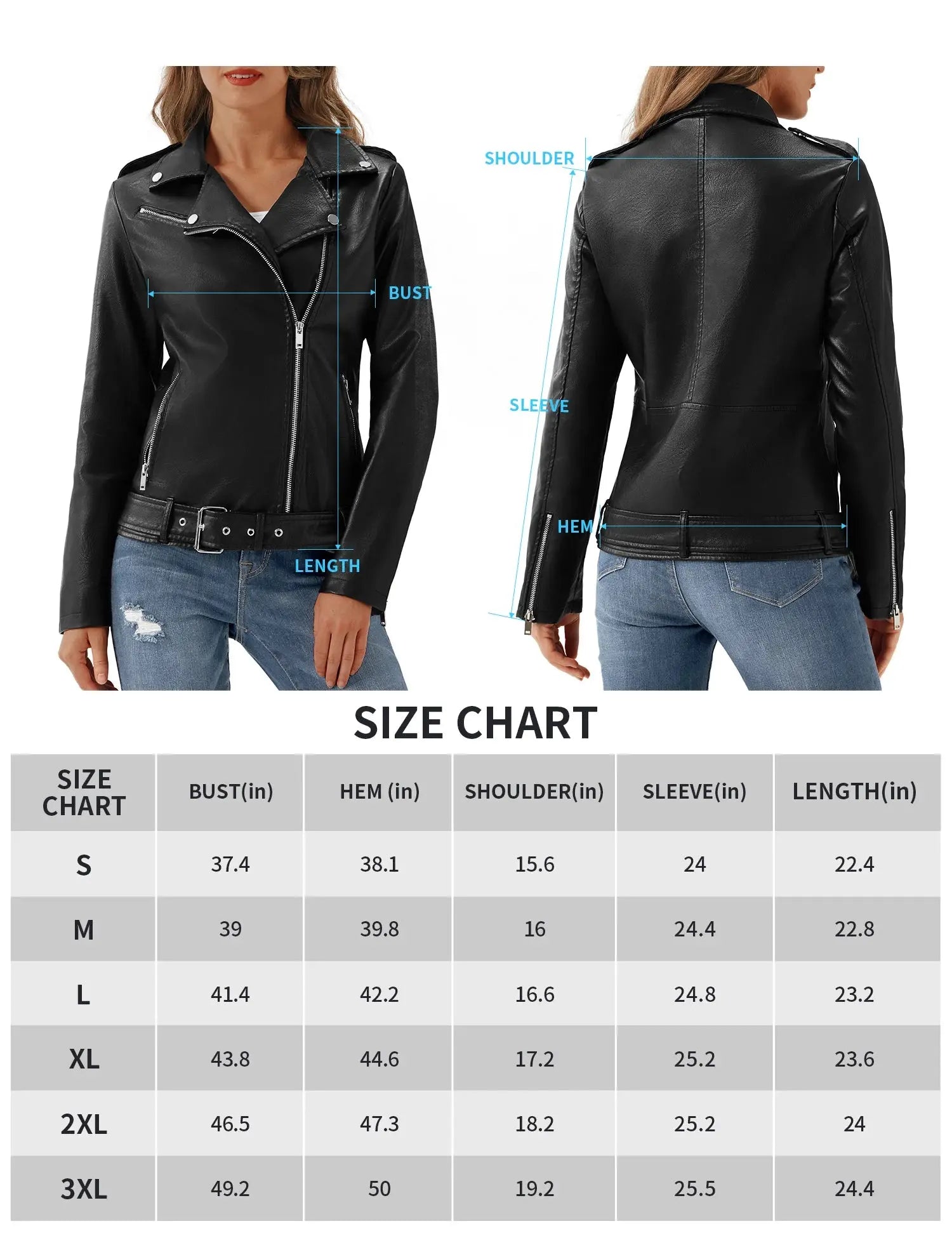 URBEST Women's Faux Leather Jacket Black Motorcycle Moto Biker Short Coat… FZwear