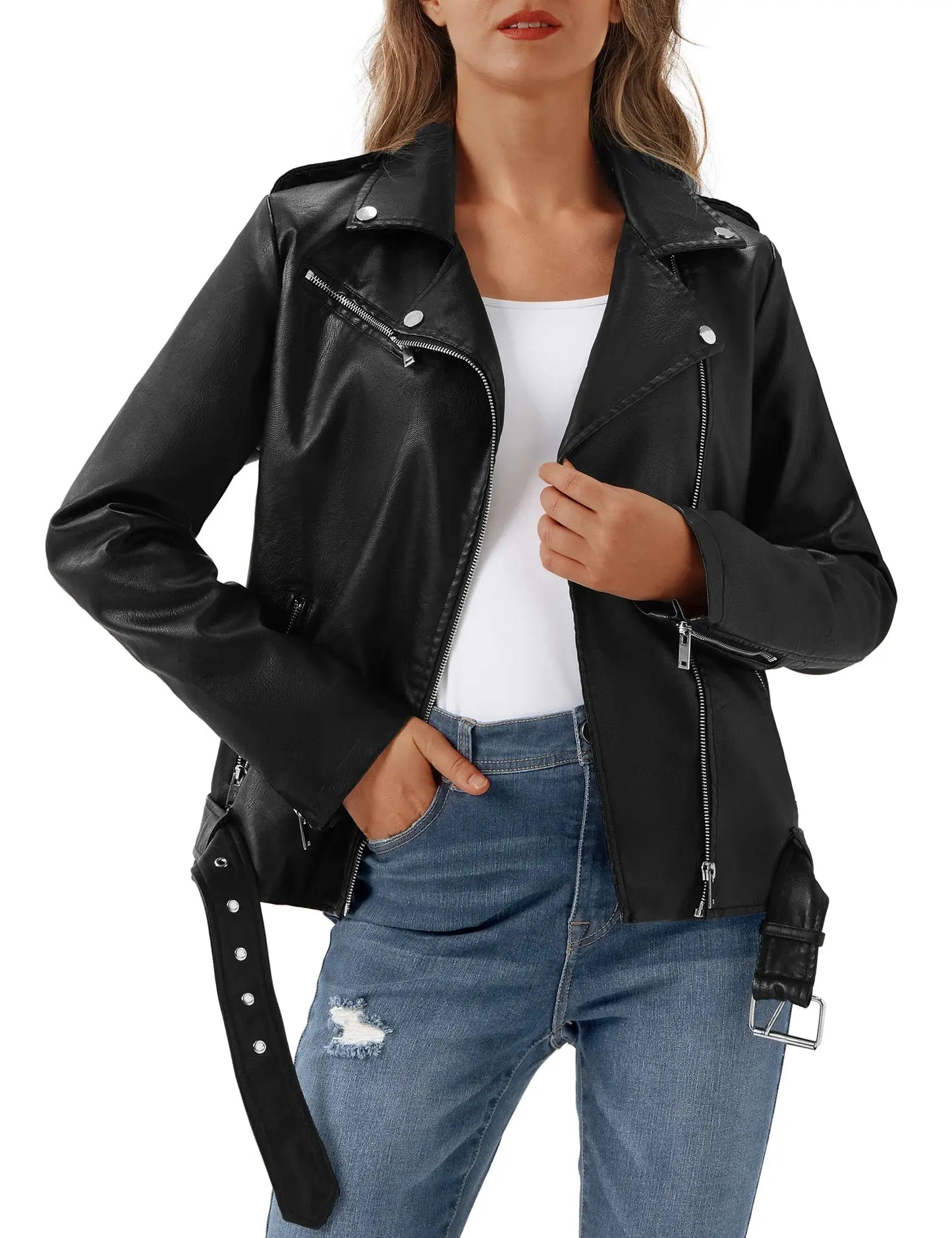 URBEST Women's Faux Leather Jacket Black Motorcycle Moto Biker Short Coat… FZwear