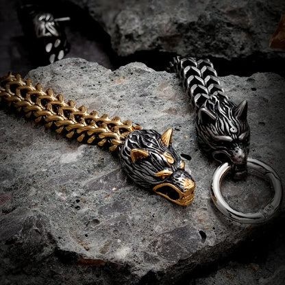 Vikings Celtic Wolf Bracelets Men Stainless Steel Mesh Chain Bangle Punk Norse Wolf Head Amulet Scandinavian Jewelry Male Gifts FZwear