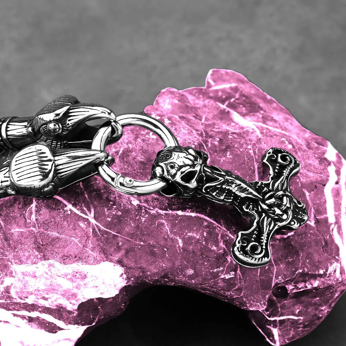 Vintage Viking Thor Hammer Anchor Pendant Odin Crow Necklace Men's Stainless Steel Celtic Knot Amulet Vikings Jewelry Gift FZwear