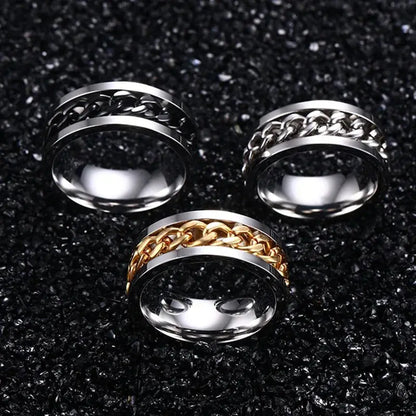 Vnox 8mm Rotatable Chain Ring For Men Women Stainless Steel Flexible Spinner Link Casual Fraternal Rings Male Jewelry Anel FZwear