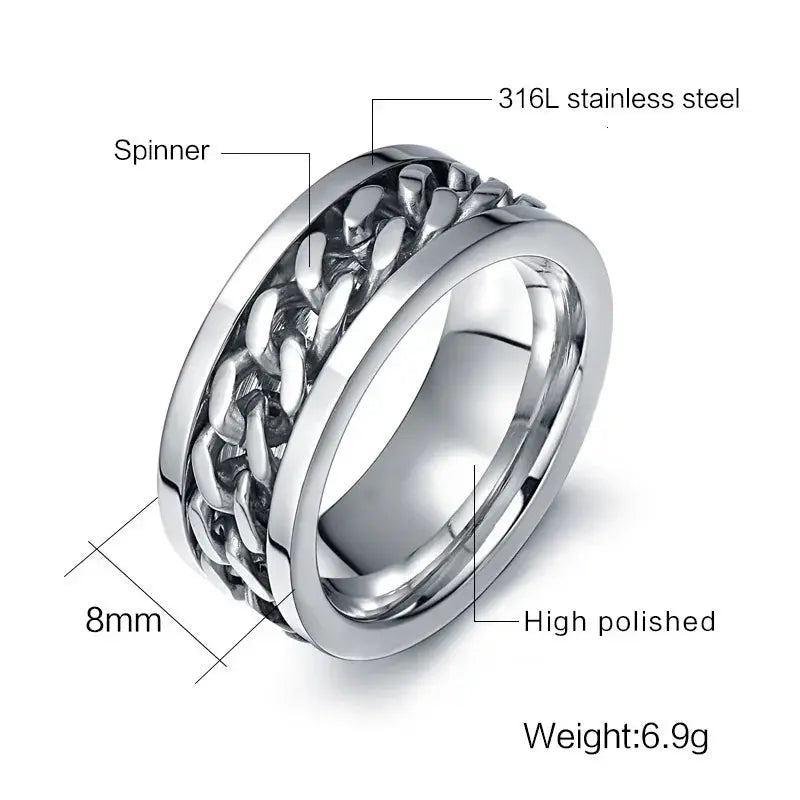 Vnox 8mm Rotatable Chain Ring For Men Women Stainless Steel Flexible Spinner Link Casual Fraternal Rings Male Jewelry Anel FZwear