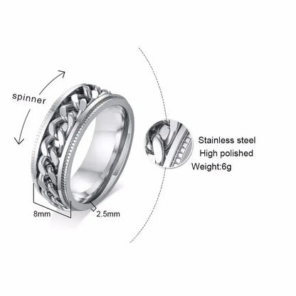 Vnox 8mm Spinner Chain Unique Mens Womens Ring Textured Edge Stainless Steel Rotatable Links Casual Male Alliance Punk Anel FZwear